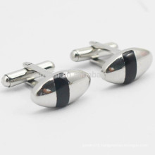 Stainless Steel Silver Oval Cufflink Blanks With Black Line